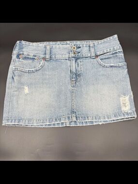 AMERICAN EAGLE Y2K VTG DISTRESSED MINI MICRO DENIM JEAN SKIRT SZ 14 COTTON